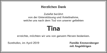 Traueranzeige von Tina  von Allgäuer Anzeigeblatt