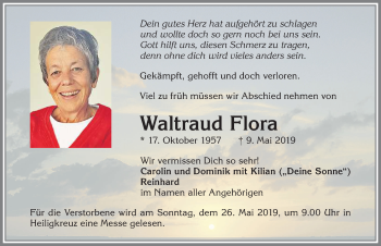 Traueranzeige von Waltraud Flora von Allgäuer Zeitung,Kempten