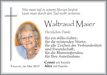Traueranzeige von Waltraud Maier von Allgäuer Zeitung, Füssen