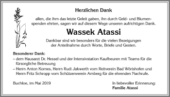 Traueranzeige von Wassek Atassi von Allgäuer Zeitung