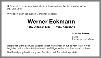 Traueranzeige von Werner Eckmann von Memminger Zeitung