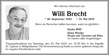 Traueranzeige von Willi Brecht von Allgäuer Zeitung,Kempten