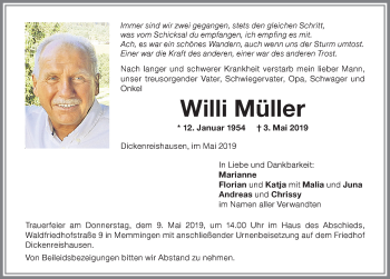 Traueranzeige von Willi Müller von Memminger Zeitung
