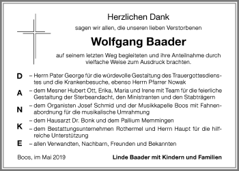 Traueranzeige von Wolfgang Baader von Memminger Zeitung