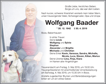 Traueranzeige von Wolfgang Baader von Memminger Zeitung