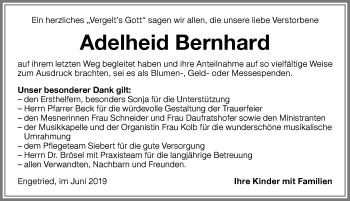 Traueranzeige von Adelheid Bernhard von Memminger Zeitung