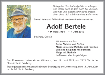 Traueranzeige von Adolf Bertele von Allgäuer Zeitung