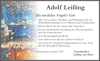 Traueranzeige von Adolf Leißing von Der Westallgäuer