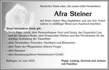 Traueranzeige von Afra Steiner von Allgäuer Zeitung, Marktoberdorf