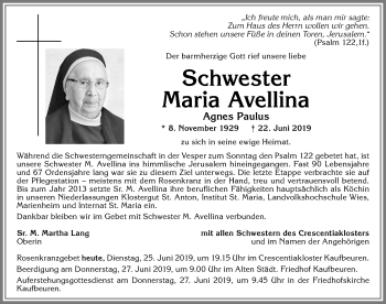 Traueranzeige von Agnes Paulus von Allgäuer Zeitung, Kaufbeuren/Buchloe