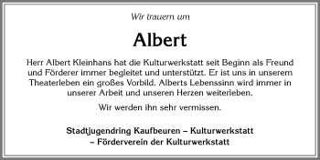 Traueranzeige von Albert Kleinhans von Allgäuer Zeitung, Kaufbeuren/Buchloe