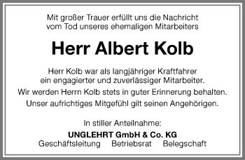 Traueranzeige von Albert Kolb von Memminger Zeitung