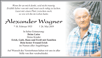 Traueranzeige von Alexander Wagner von Allgäuer Zeitung, Füssen