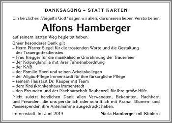 Traueranzeige von Alfons Hamberger von Allgäuer Anzeigeblatt