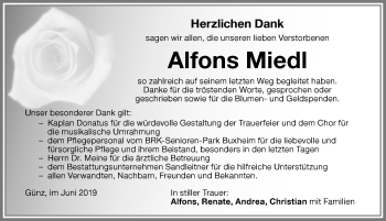 Traueranzeige von Alfons Miedl von Memminger Zeitung