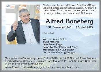 Traueranzeige von Alfred Boneberg von Allgäuer Zeitung,Kempten