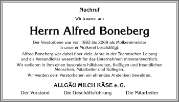 Traueranzeige von Alfred Boneberg von Allgäuer Zeitung,Kempten
