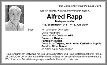 Traueranzeige von Alfred Rapp von Memminger Zeitung