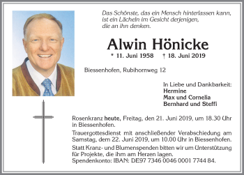 Traueranzeige von Alwin Hönicke von Allgäuer Zeitung