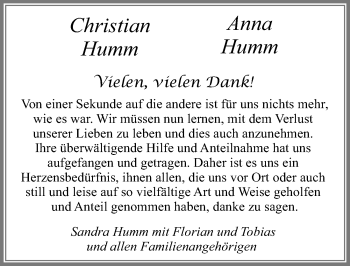 Traueranzeige von Anna Humm von Allgäuer Zeitung