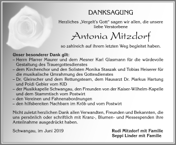 Traueranzeige von Antonia Mitzdorf von Allgäuer Zeitung, Füssen