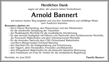 Traueranzeige von Arnold Bannert von Allgäuer Zeitung,Kempten