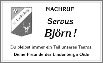 Traueranzeige von Björn  von Allgäuer Zeitung, Kaufbeuren/Buchloe