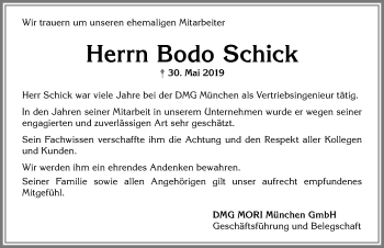 Traueranzeige von Bodo Schick von Allgäuer Zeitung,Kempten