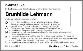 Traueranzeige von Brunhilde Lehmann von Memminger Zeitung