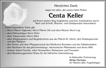 Traueranzeige von Centa Keller von Allgäuer Zeitung,Kempten