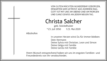 Traueranzeige von Christa Salcher von Memminger Zeitung