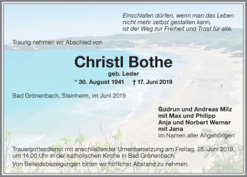 Traueranzeige von Christl Bothe von Memminger Zeitung