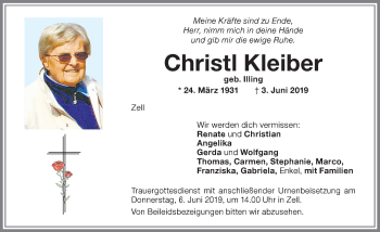 Traueranzeige von Christl Kleiber von Memminger Zeitung