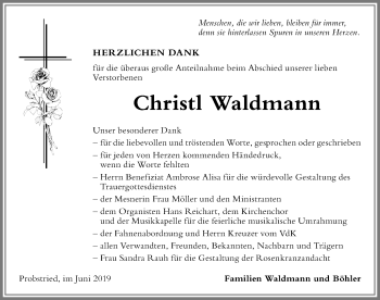 Traueranzeige von Christl Waldmann von Allgäuer Zeitung,Kempten