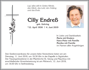 Traueranzeige von Cilly Endreß von Allgäuer Anzeigeblatt