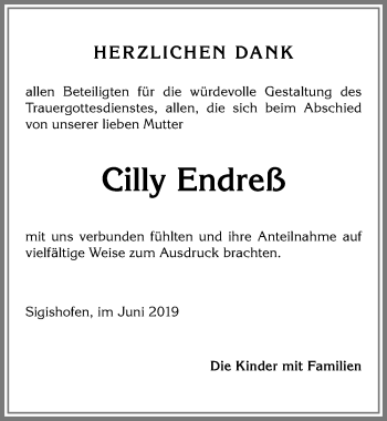 Traueranzeige von Cilly Endreß von Allgäuer Anzeigeblatt