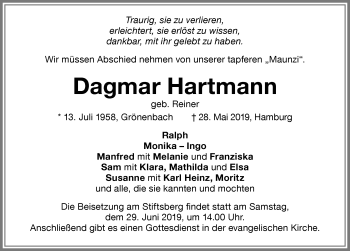 Traueranzeige von Dagmar Hartmann von Memminger Zeitung