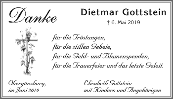 Traueranzeige von Dietmar Gottstein von Allgäuer Zeitung, Marktoberdorf