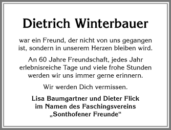 Traueranzeige von Dietrich Winterbauer von Allgäuer Anzeigeblatt