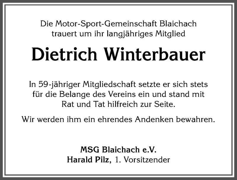  Traueranzeige für Dietrich Winterbauer vom 12.06.2019 aus Allgäuer Anzeigeblatt