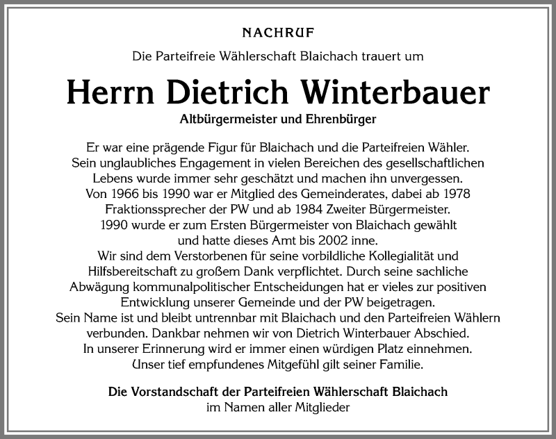  Traueranzeige für Dietrich Winterbauer vom 12.06.2019 aus Allgäuer Anzeigeblatt
