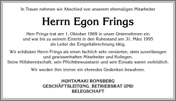 Traueranzeige von Egon Frings von Allgäuer Zeitung, Marktoberdorf