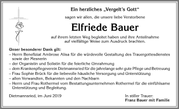 Traueranzeige von Elfriede Bauer von Allgäuer Zeitung,Kempten