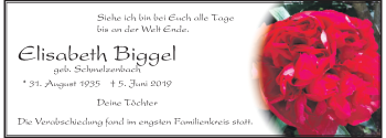 Traueranzeige von Elisabeth Biggel von Der Westallgäuer