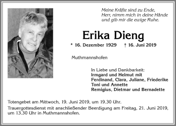 Traueranzeige von Erika Dieng von Allgäuer Zeitung,Kempten