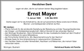 Traueranzeige von Ernst Mayer von Memminger Zeitung