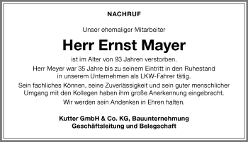 Traueranzeige von Ernst Mayer von Memminger Zeitung