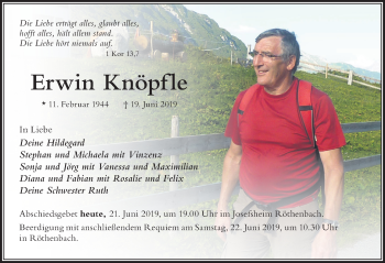 Traueranzeige von Erwin Knöpfle von Der Westallgäuer