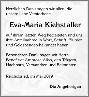 Traueranzeige von Eva-Maria Kiehstaller von Allgäuer Zeitung,Kempten