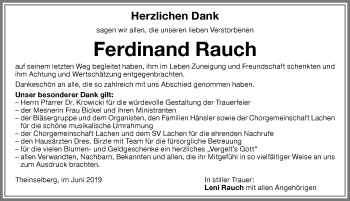 Traueranzeige von Ferdinand Rauch von Memminger Zeitung